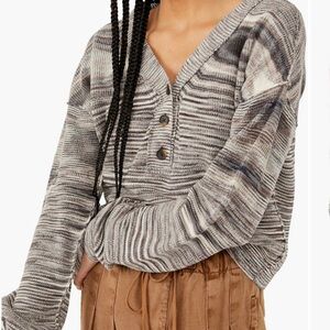 Free People Mercury Henley Sweater Multi Neutral Small Pullover Long Sleeve
